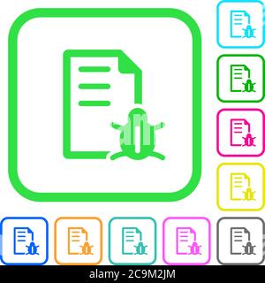 Bug report vivid colored flat icons in curved borders on white background Stock Vector