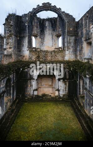 TOMAR, PORTUGAL - JANUARY 31, 2019: ruins of the chapter house of the convent of christ, ancient templar stronghold and monastery in Tomar, Portugal, Stock Photo