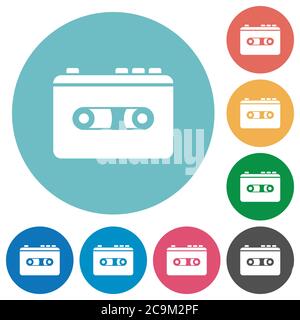 Vintage retro walkman flat white icons on round color backgrounds Stock Vector