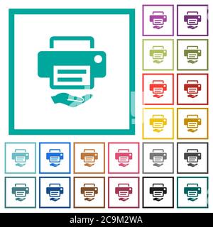 Shared printer flat color icons with quadrant frames on white background Stock Vector