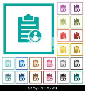 Note owner flat color icons with quadrant frames on white background Stock Vector