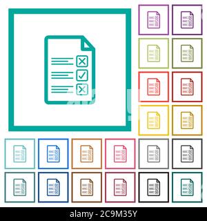 Questionnaire document flat color icons with quadrant frames on white background Stock Vector