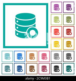 Database macro record flat color icons with quadrant frames on white background Stock Vector