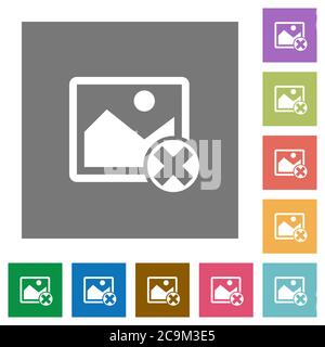 Cancel image operations flat icons on simple color square backgrounds Stock Vector