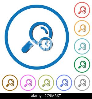 Query time flat color vector icons with shadows in round outlines on white background Stock Vector