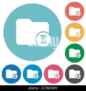 Directory processing flat white icons on round color backgrounds Stock Vector
