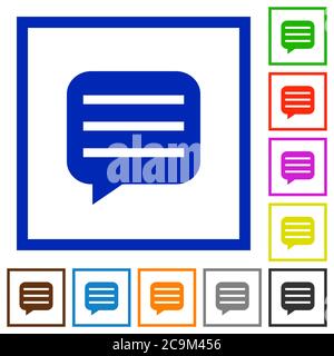 Message box with rows flat color icons in square frames on white background Stock Vector
