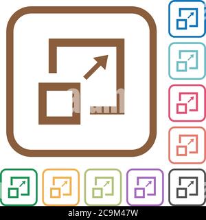 Enlarge window simple icons in color rounded square frames on white background Stock Vector