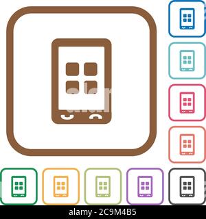 Mobile applications simple icons in color rounded square frames on white background Stock Vector