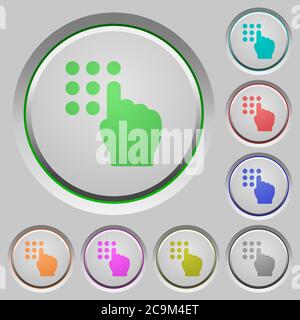 Typing security code color icons on sunk push buttons Stock Vector