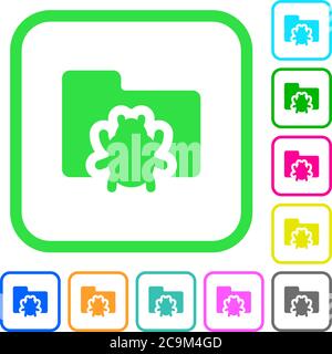 Bug folder vivid colored flat icons in curved borders on white background Stock Vector