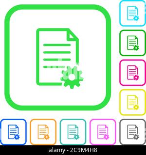 Document setup vivid colored flat icons in curved borders on white background Stock Vector