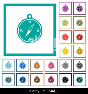Compass flat color icons with quadrant frames on white background Stock Vector