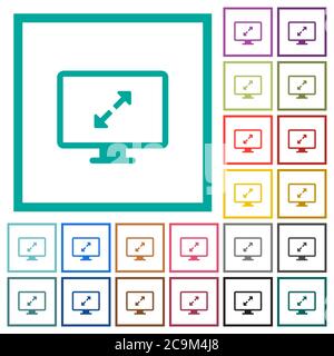 Adjust screen resolution flat color icons with quadrant frames on white background Stock Vector