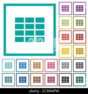 Spreadsheet flat color icons with quadrant frames on white background Stock Vector