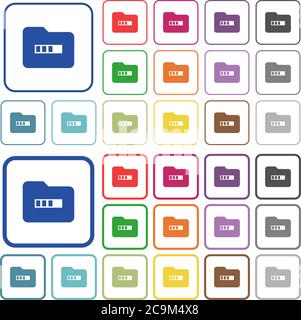 Processing folder color flat icons in rounded square frames. Thin and thick versions included. Stock Vector