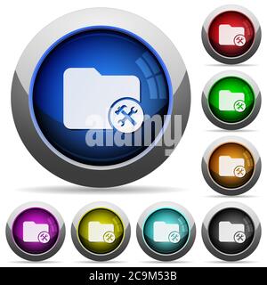 Directory tools icons in round glossy buttons with steel frames Stock Vector
