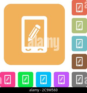 Mobile memo flat icons on rounded square vivid color backgrounds. Stock Vector