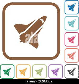 Space shuttle simple icons in color rounded square frames on white background Stock Vector