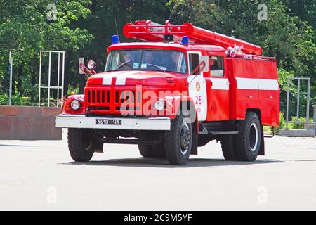 KYIV, UKRAINE - JUNE 30, 2012: Fire truck on a city street Stock Photo