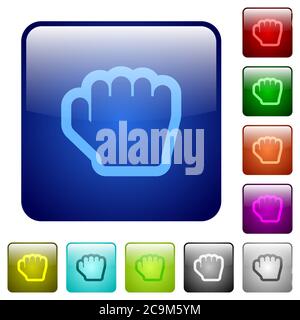 Grab cursor icons in rounded square color glossy button set Stock Vector