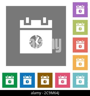 schedule event time flat icons on simple color square backgrounds Stock Vector