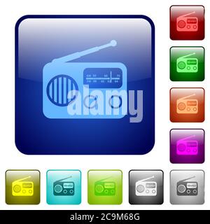 Vintage retro radio icons in rounded square color glossy button set Stock Vector
