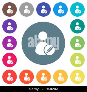 Edit user account flat white icons on round color backgrounds. 17 background color variations are included. Stock Vector