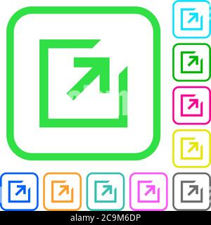 Export with inner arrow vivid colored flat icons in curved borders on white background Stock Vector