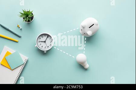 Financial management and savings money in crisis concepts.investment and time to success.top view Stock Photo