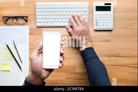 Working with digital technology and multitasking device.management job.e learning and study concepts Stock Photo