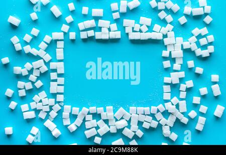 Group of sugar on color background.sweet and healthy concepts.dieting and nutritious.sugar tax.top view Stock Photo