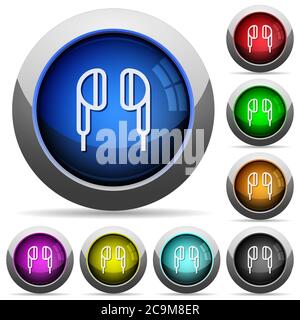 Earphone icons in round glossy buttons with steel frames Stock Vector