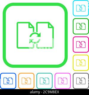 Swap documents vivid colored flat icons in curved borders on white background Stock Vector