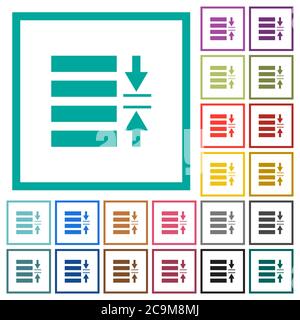 Adjust line spacing flat color icons with quadrant frames on white background Stock Vector