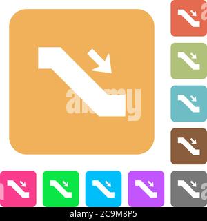 Escalator down sign flat icons on rounded square vivid color backgrounds. Stock Vector