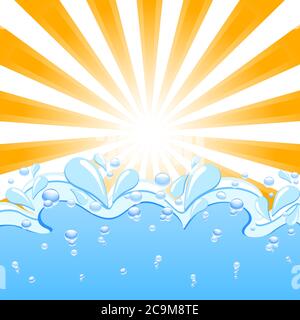 Vector illustration of a sun with the waves and water  drops Stock Vector