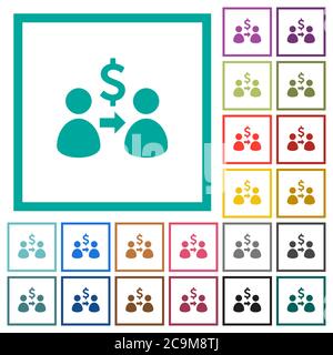 Send dollars flat color icons with quadrant frames on white background Stock Vector