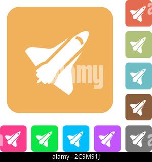 Space shuttle flat icons on rounded square vivid color backgrounds. Stock Vector