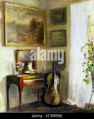 Holsoe Carl Vilhelm - Interior with Cello and Spinet - Danish School - 19th and Early 20th Century Stock Photo