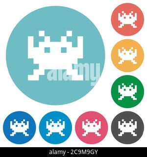 Video game flat white icons on round color backgrounds Stock Vector