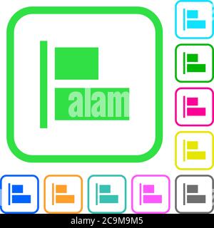 Align to left vivid colored flat icons in curved borders on white background Stock Vector