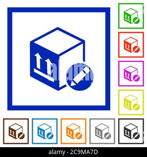 Package edit flat color icons in square frames on white background Stock Vector