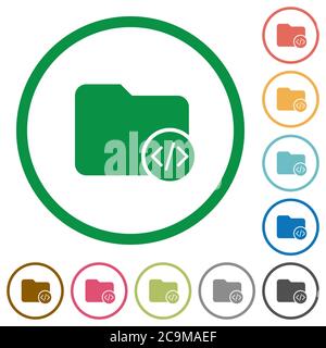Source code directory flat color icons in round outlines on white background Stock Vector