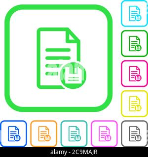 Save document vivid colored flat icons in curved borders on white background Stock Vector