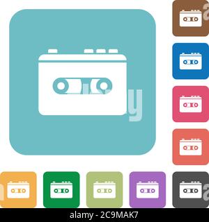 Vintage retro walkman white flat icons on color rounded square backgrounds Stock Vector