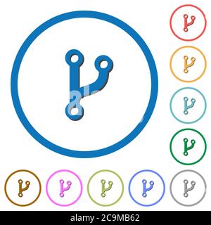 Code fork flat color vector icons with shadows in round outlines on white background Stock Vector