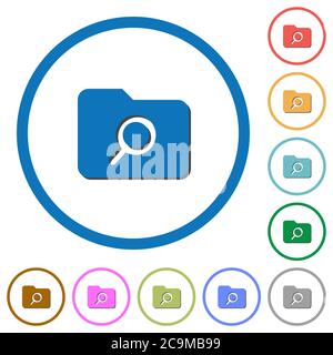 Folder search flat color vector icons with shadows in round outlines on white background Stock Vector
