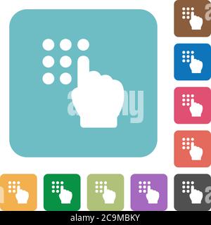 Typing security code white flat icons on color rounded square backgrounds Stock Vector