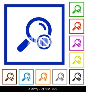 Search disabled flat color icons in square frames on white background Stock Vector